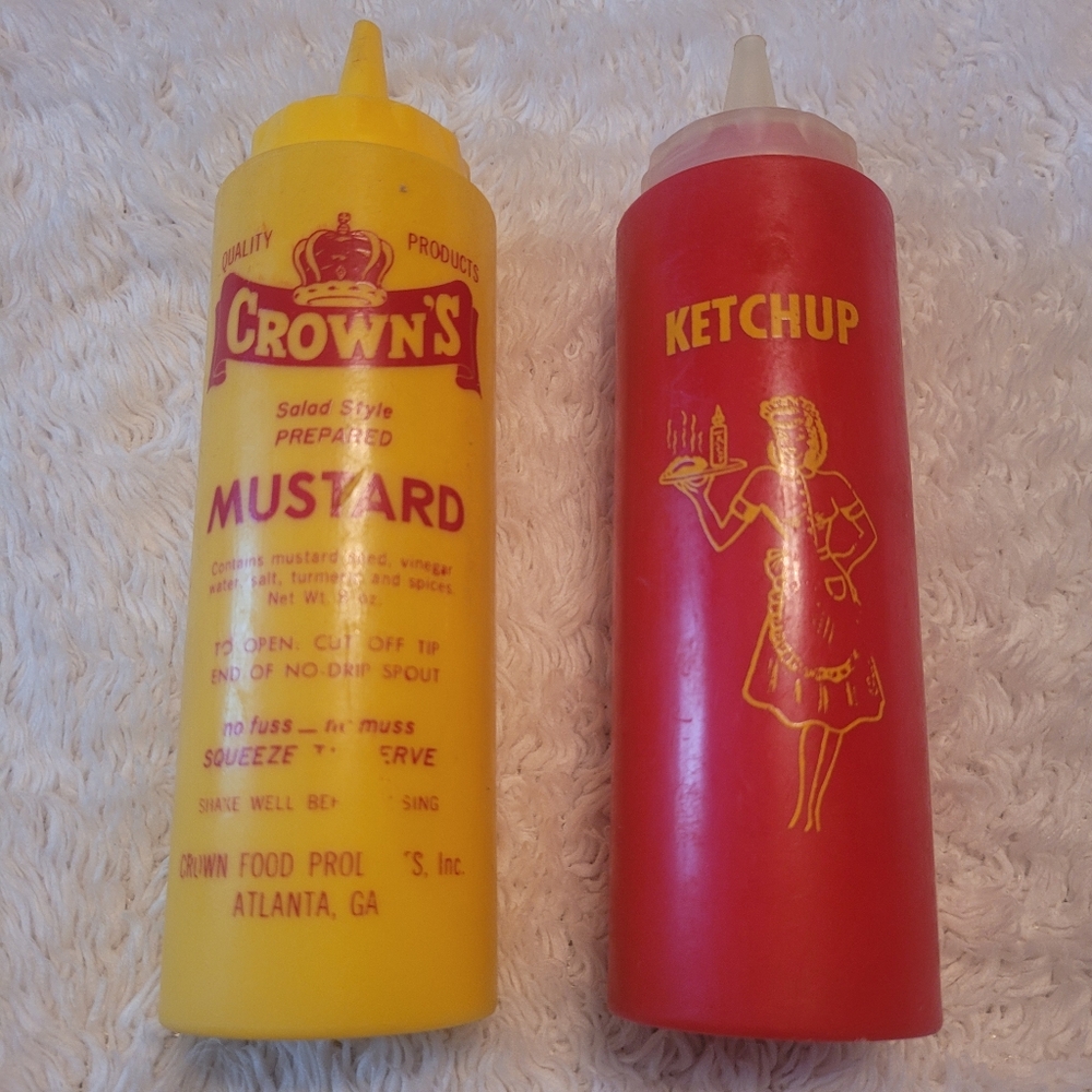 Vintage Crown's Mustard and Ketchup Squeeze Bottles
